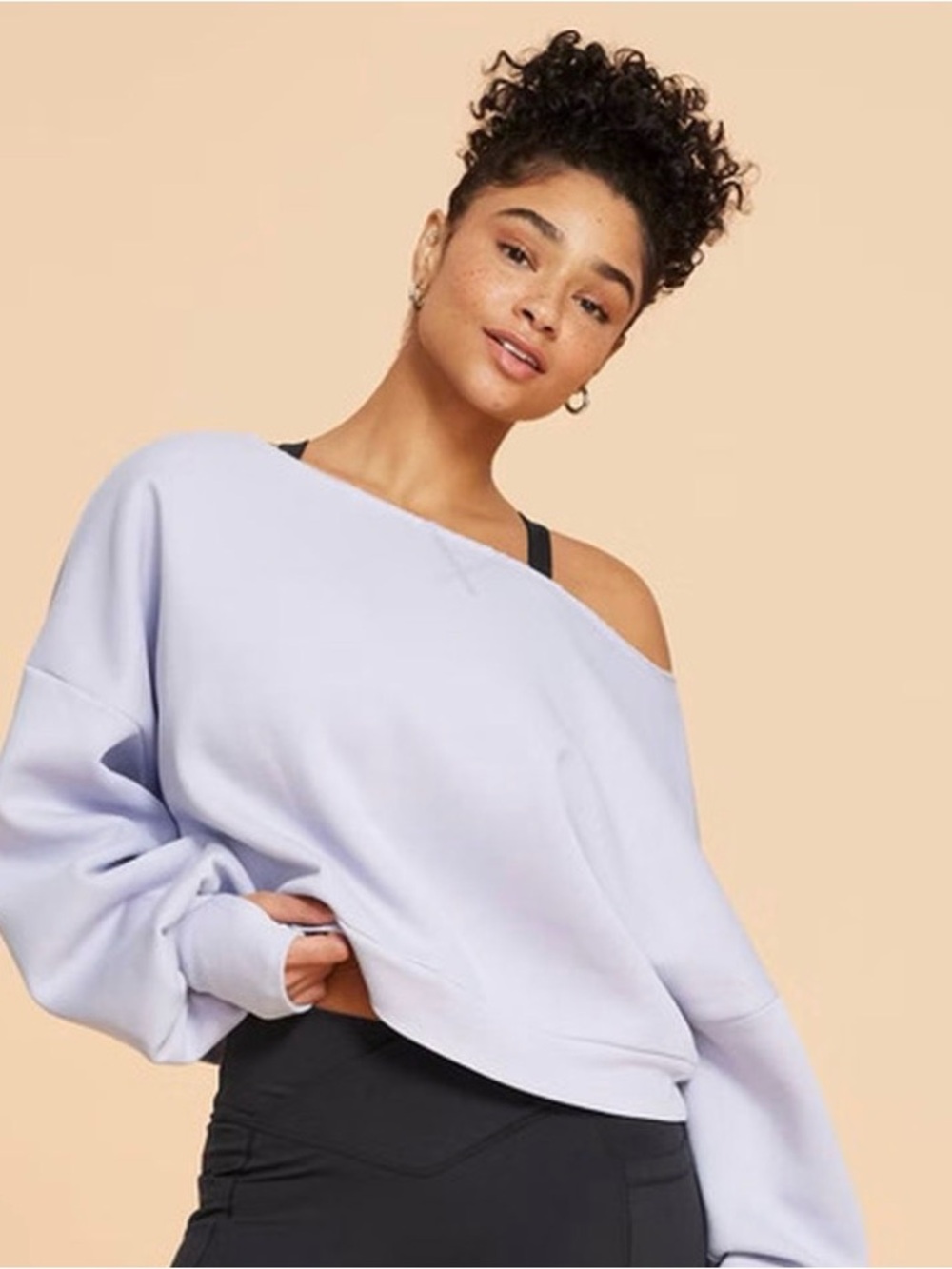 Blogilates Dance Studio Off the Shoulder Crop Sweatshirt Lavender